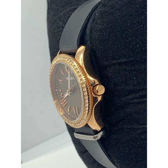 Fossil AM4615 Women's Black Leather Analog Brown Dial Quartz Genuine Watch JD398 - Picture 3 of 11